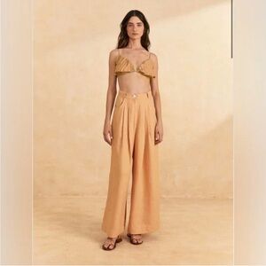 EXCELLENT CONDITION WOMEN’S LARGE ROXY PLEATED WIDE LEG HI-RISE LINEN PANTS